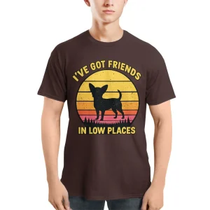 I've Got Friends In Low Places Funny Retro Sunset Chihuahua T-Shirt